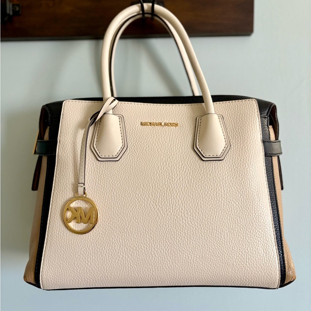 Michael Kors Black and Cream Satchel with Crossbody Strap